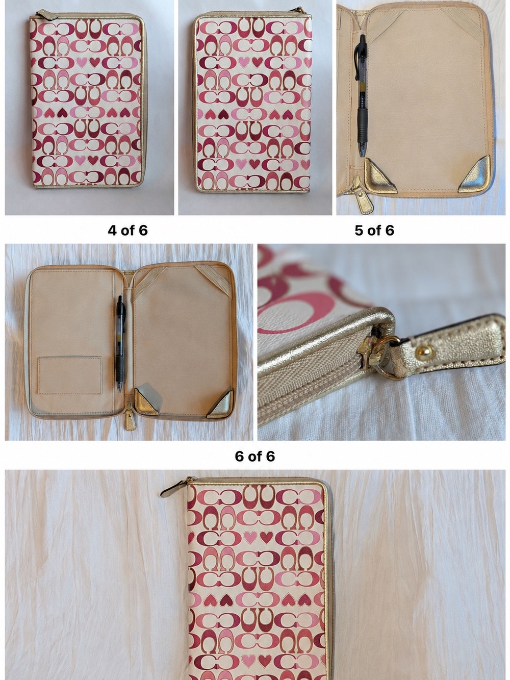 Coach Pink & Cream Signature Zip Wallet with Gold Trim